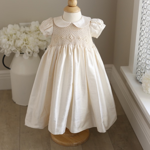 Strasburg Smocked Ivory Dupioni Silk GOWN 3/6 Months Special Occasion GORGEOUS - Picture 1 of 4